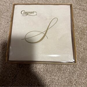 Caspari Napkin Box Cocktail Airlaid Initial S 30 Ct White Pearl Paper Linen